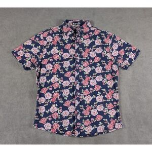 Allegra K Shirt Mens Size 42 L Navy Pink Floral Short Sleeve Button Up